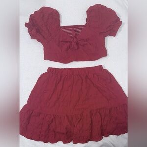 SHEIN Burgundy Puff Sleeve Two-Piece Set